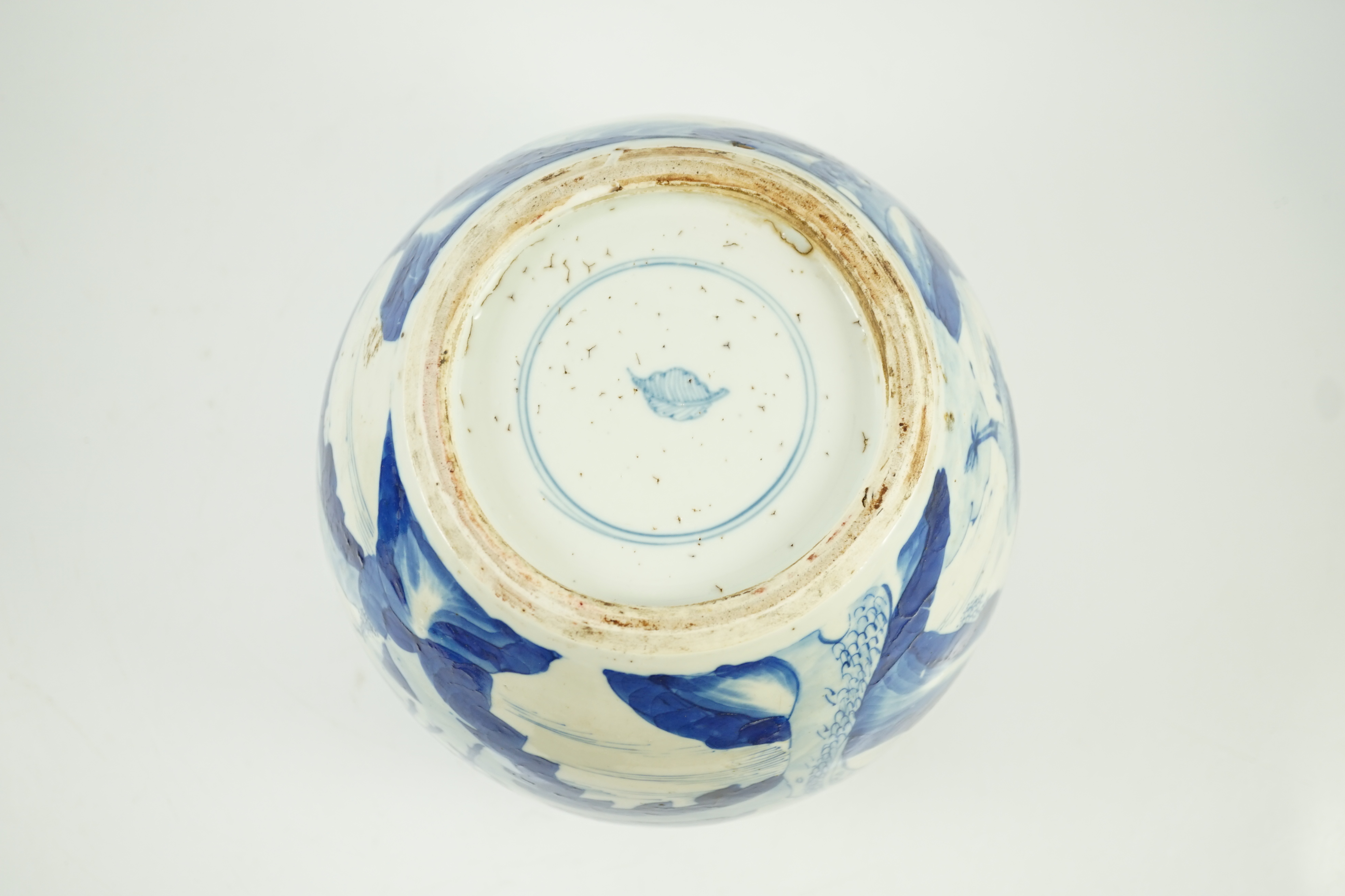 A Chinese blue and white ‘deer and crane’ ovoid jar, Kangxi period